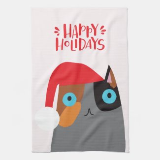 Happy Holidays - Cute Christmas Cat Cartoon