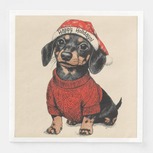 Happy Holidays, Cute Christmas Dachshund Paper Dinner Napkins