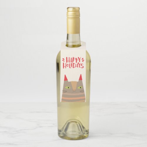 Happy Holidays _ Cute Christmas Santa Cat Cartoon Bottle Hanger Tag