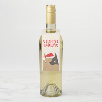 Happy Holidays - Cute Christmas Santa Cat Cartoon Bottle Hanger Tag