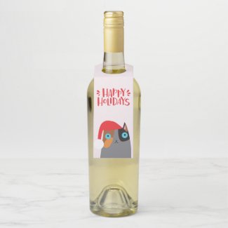 Happy Holidays - Cute Christmas Santa Cat Cartoon Bottle Hanger Tag