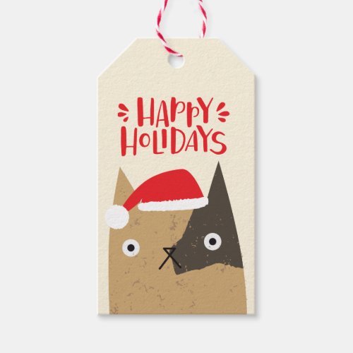 Happy Holidays _ Cute Christmas Santa Cat Cartoon Gift Tags