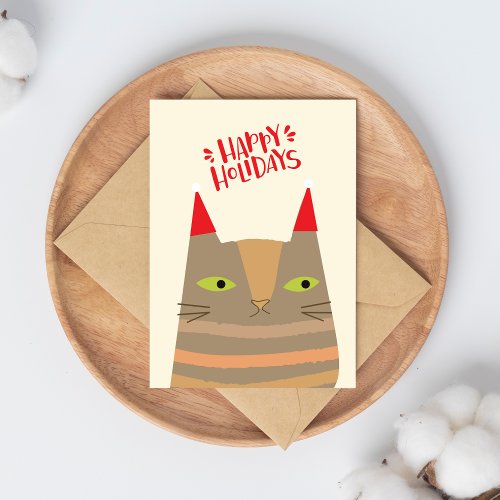 Happy Holidays _ Cute Christmas Santa Cat Cartoon Holiday Postcard