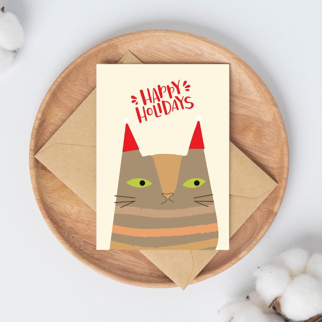 Happy Holidays - Cute Christmas Santa Cat Cartoon Holiday Postcard (Creator Uploaded)