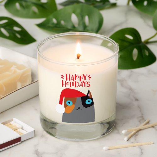 Happy Holidays _ Cute Christmas Santa Cat Cartoon Scented Candle