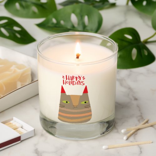 Happy Holidays _ Cute Christmas Santa Cat Cartoon Scented Candle