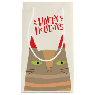 Happy Holidays - Cute Christmas Santa Cat Cartoon Small Gift Bag