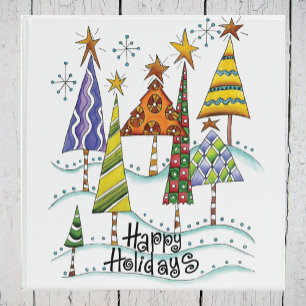 Happy Holidays! Cute Christmas Trees with Stars 3 Ring Binder