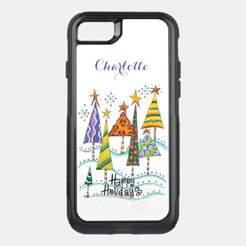 Happy Holidays Cute Christmas Trees with Stars OtterBox Commuter iPhone SE87 Case