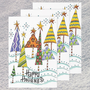 Happy Holidays! Cute Christmas Trees with Stars Wrapping Paper Sheets