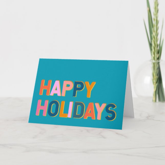 Happy Holidays Cute Colorful Blue Typography Card (Front)