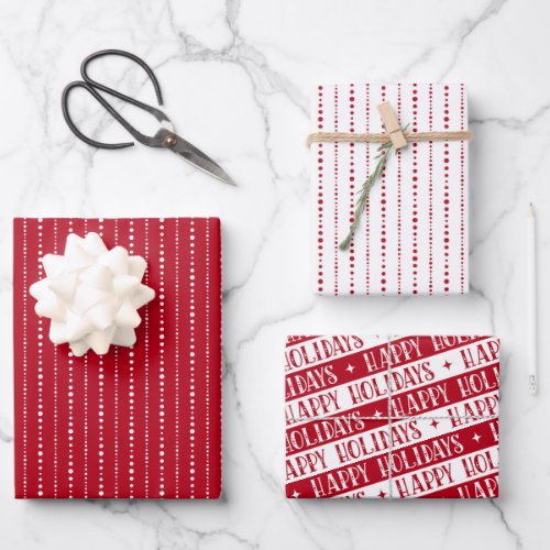 Happy Holidays cute dot stripes red white Wrapping Paper Sheets