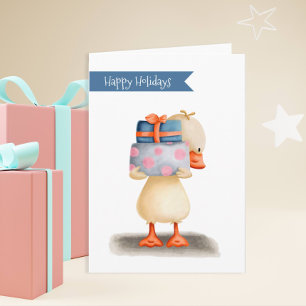 Happy Holidays Cute Duck holding Gifts Card