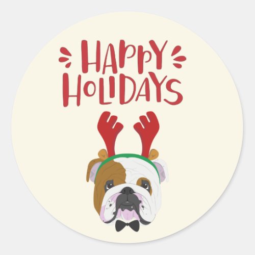 Happy Holidays _ Cute English Bulldog Christmas Classic Round Sticker