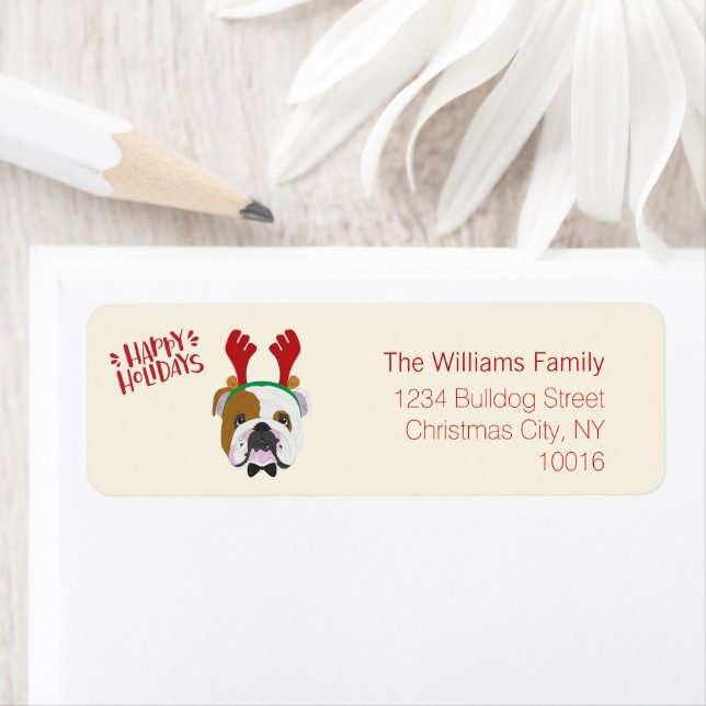 Happy Holidays - Cute English Bulldog - Christmas Label (Insitu)