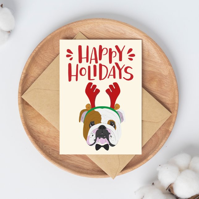 Happy Holidays - Cute English Bulldog Christmas Postcard (Creator Uploaded)