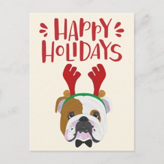Happy Holidays - Cute English Bulldog Christmas Postcard