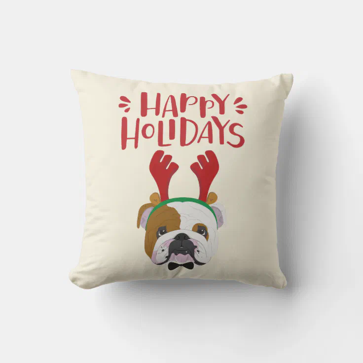 english bulldog christmas pillow