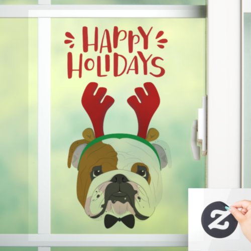 Happy Holidays _ Cute English Bulldog Christmas Window Cling