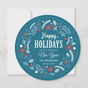 HAPPY HOLIDAYS CUTE FLORAL WREATH HOLIDAY PHOTO CARD