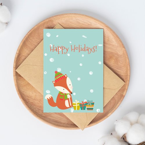 Happy Holidays Cute Fox  Christmas Postcard