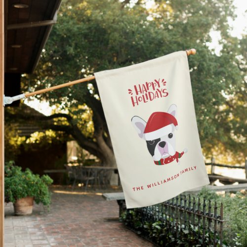 Happy Holidays _ Cute French Bulldog Christmas House Flag