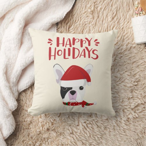 Happy Holidays _ Cute French Bulldog Christmas Throw Pillow