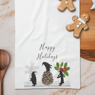 Happy Holidays Cute Funny Christmas Penguin Kitchen Towel