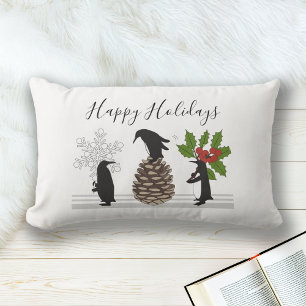 Happy Holidays Cute Funny Christmas Penguin Lumbar Pillow