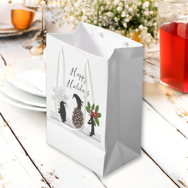 Happy Holidays Cute Funny Christmas Penguin Medium Gift Bag (Creator Uploaded)