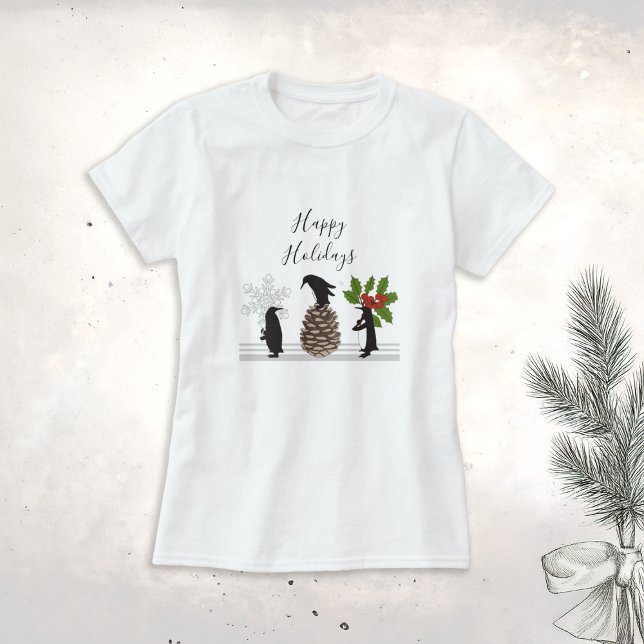 Happy Holidays Cute Funny Christmas Penguin T-Shirt (Creator Uploaded)