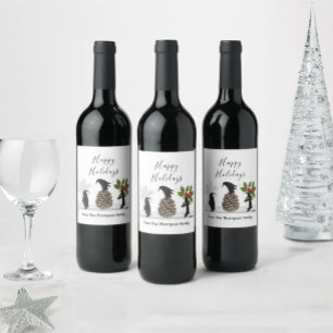 Happy Holidays Cute Funny Penguin Christmas Wine Label