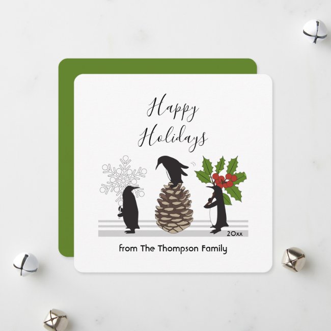 Happy Holidays Cute Funny Penguins Christmas Card