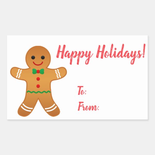 Happy Holidays Cute Gingerbread Man Christmas Rectangular Sticker