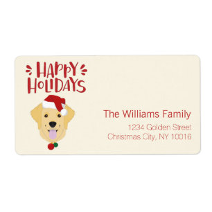 Happy Holidays - Cute Golden Retriever Christmas Label