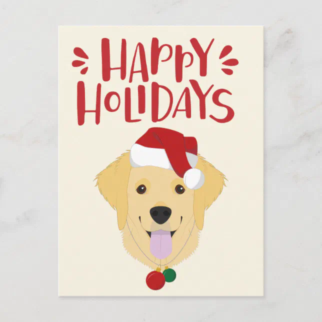Happy Holidays - Cute Golden Retriever Christmas Postcard | Zazzle