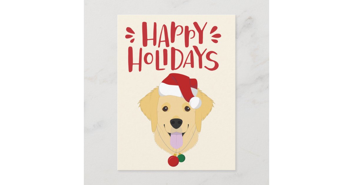 Happy Holidays - Cute Golden Retriever Christmas Postcard | Zazzle