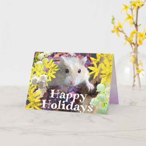 Happy Holidays Cute Hamster and Flowers Card