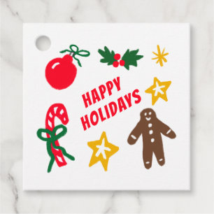 HAPPY HOLIDAYS Cute Hand-Drawn CUSTOM Favor Tags