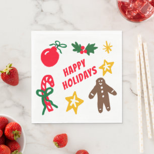 HAPPY HOLIDAYS Cute Hand-Drawn CUSTOM Napkins