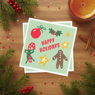 HAPPY HOLIDAYS Cute Hand-Drawn CUSTOM Napkins