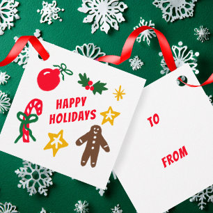 HAPPY HOLIDAYS Cute Hand-Drawn CUSTOM TO FROM Favor Tags