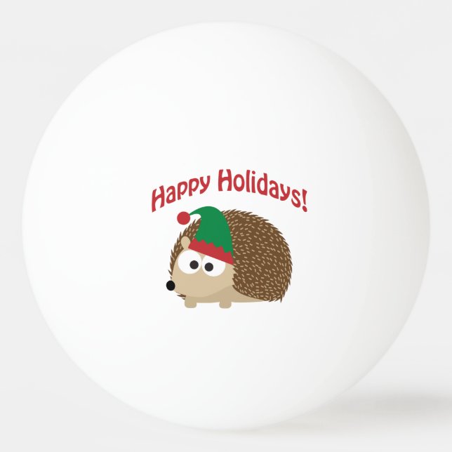 Happy Holidays Cute Hedgehog Christmas Elf Ping-Pong Ball (Front)