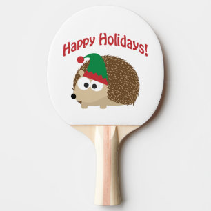 Happy Holidays Cute Hedgehog Christmas Elf Ping-Pong Paddle