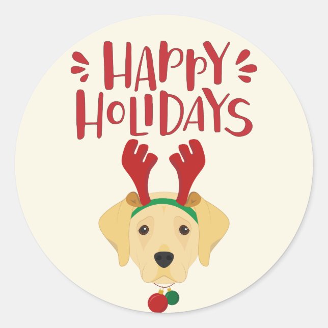 Happy Holidays - Cute Labrador Christmas Classic Round Sticker (Front)