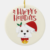 Happy Holidays - Cute Maltese Christmas Ceramic Ornament (Back)
