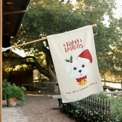 Happy Holidays _ Cute Maltese Dog Christmas House Flag