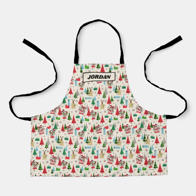 Happy Holidays | Cute Mickey Plaid Pattern Apron (Front)