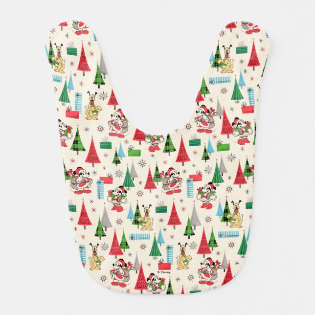 Happy Holidays | Cute Mickey Plaid Pattern Baby Bib (Front)