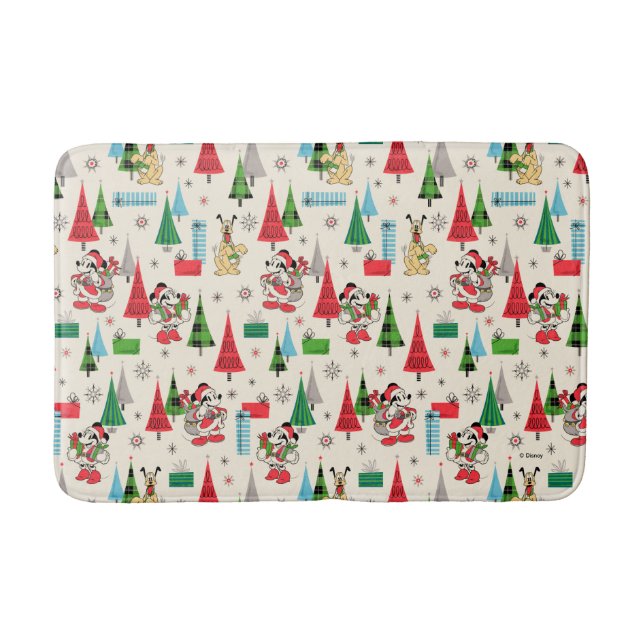 Happy Holidays | Cute Mickey Plaid Pattern Bath Mat (Front)